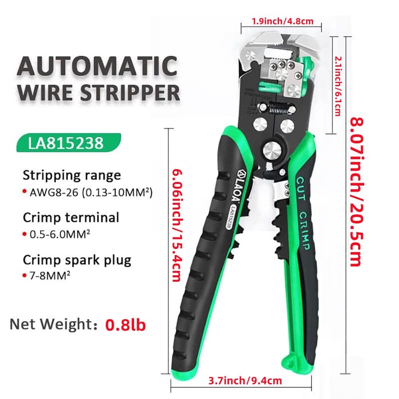 LAOA Wire Stripper Tool, 8-26 AWG Automatic Wire Cutter, Green, Alloy Steel - Image 2